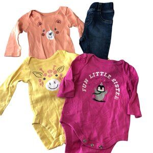 Baby Girls 0-3m 4 Piece Clothing Lot Jeans One Pieces